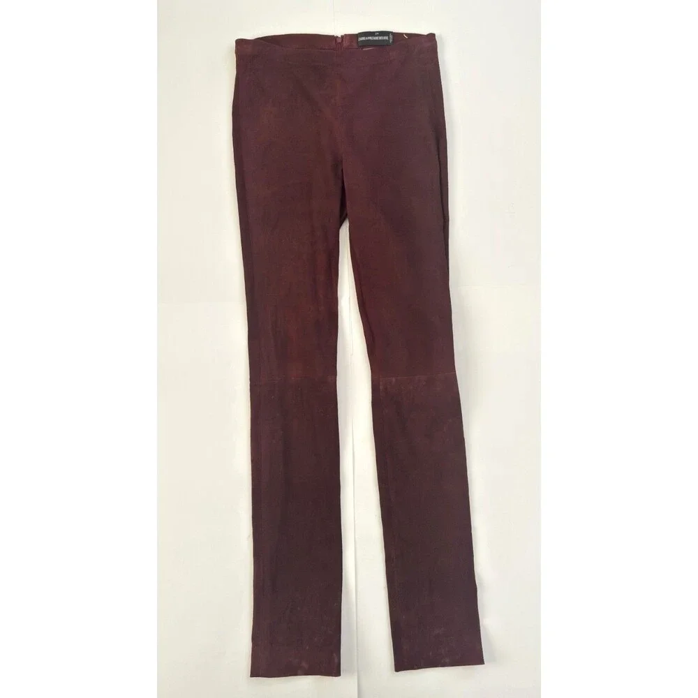 Zadig & Voltaire Deluxe Pharell Deluxe Lamb Leather Maroon Leggings Pants